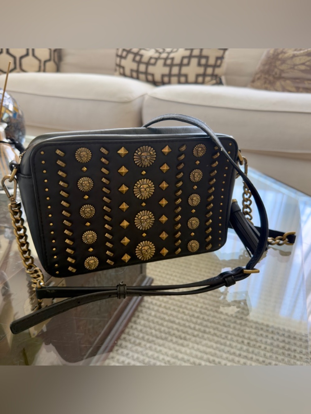 MK Black Studded Crossbody Bag with Gold Accents (authentic)